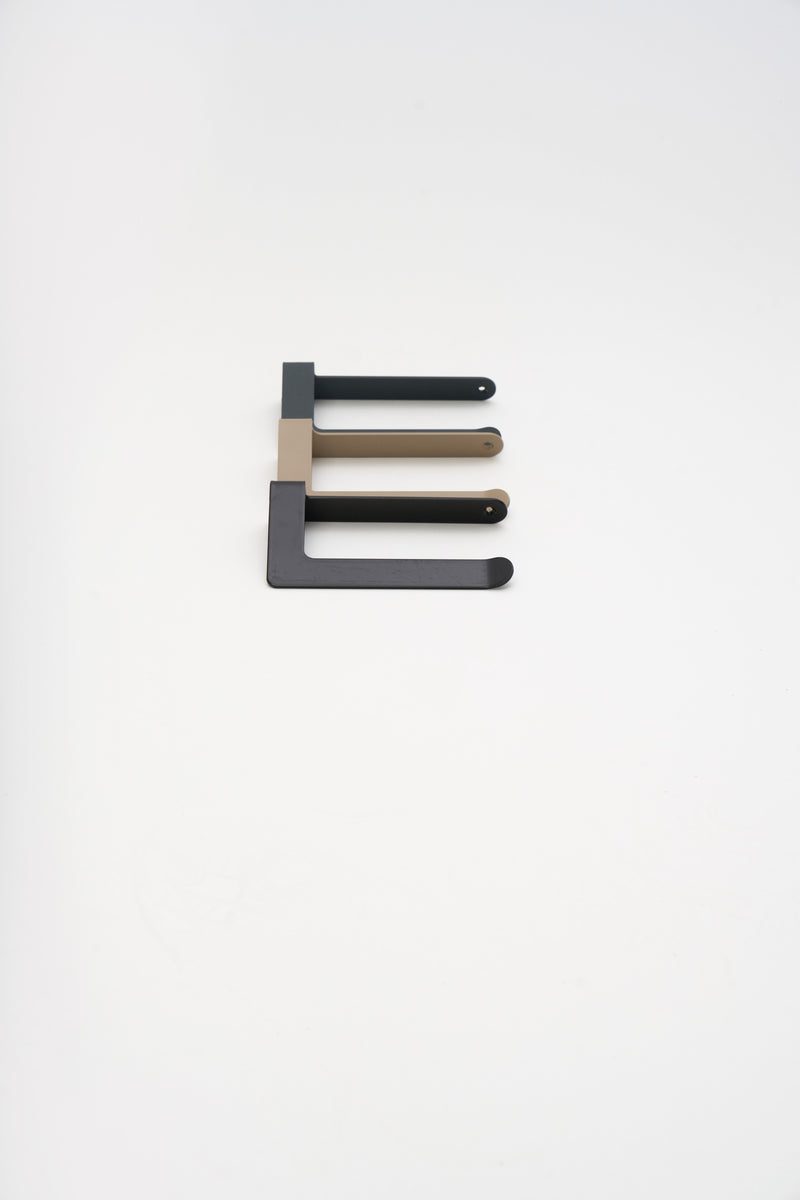The five ATYP powder coat finishes shown together on steel pieces in the studio