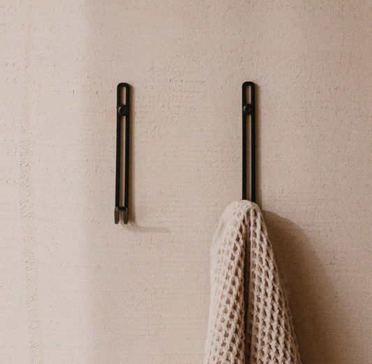 AIKI Wall Hook in Graphite powder-coated steel, ATYP custom bathroom hardware made in Bánovce nad Bebravou, Slovakia