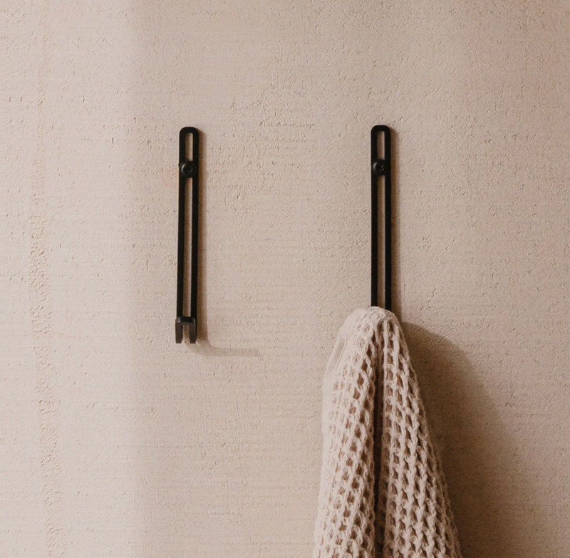AIKI Wall Hook in Graphite powder-coated steel, ATYP custom bathroom hardware made in Bánovce nad Bebravou, Slovakia