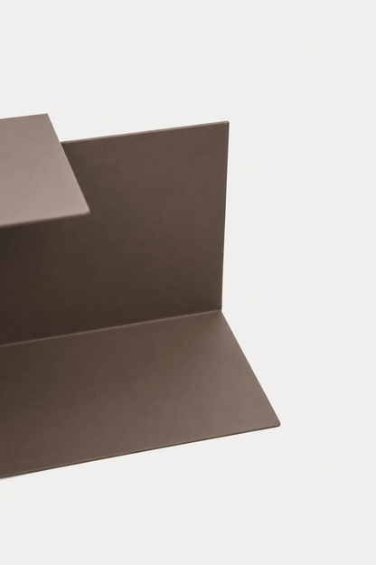 LYNX floating shelf in Umber powder coated steel, black brown, studio product shot
