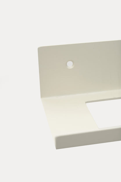TUSCANY towel shelf in Chalk powder coated steel, close-up of the towel opening and back panel, soft white
