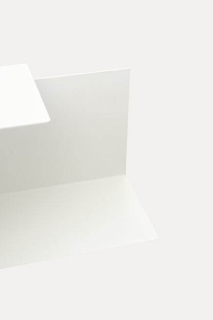 LYNX floating shelf in Chalk powder coated steel, RAL 9016, soft white, detail view