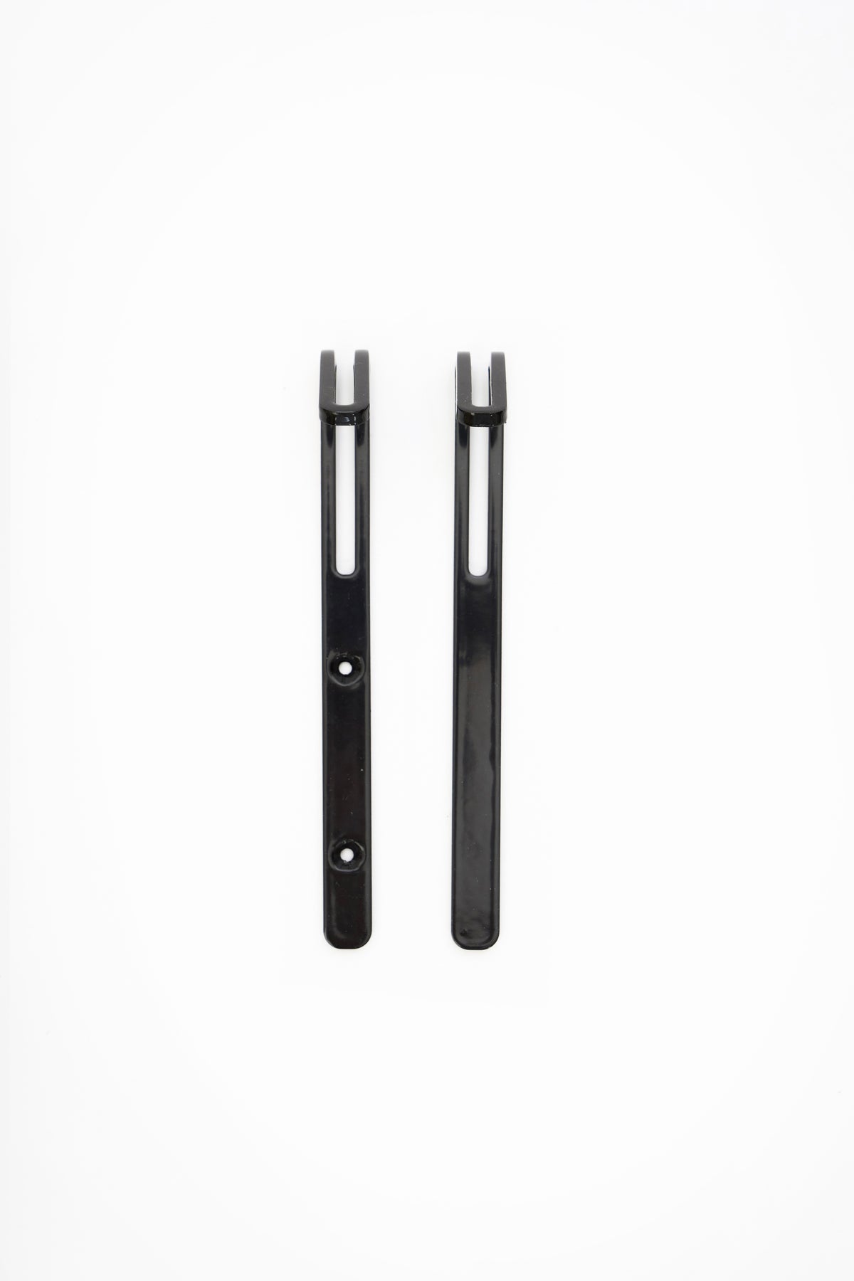 AIKI wall hook in powder coated steel, screw and tape versions side by side, deep glossy black