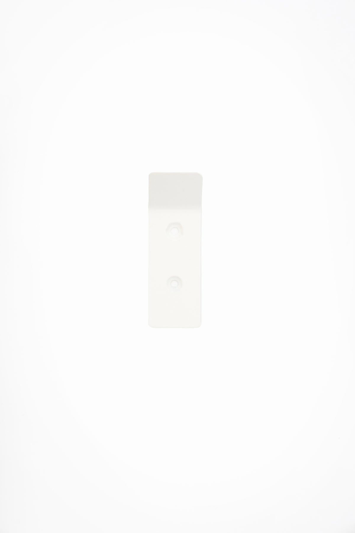 CORE wall hook in Chalk powder coated steel, front view of the screw-mount hook, soft white, two screw holes