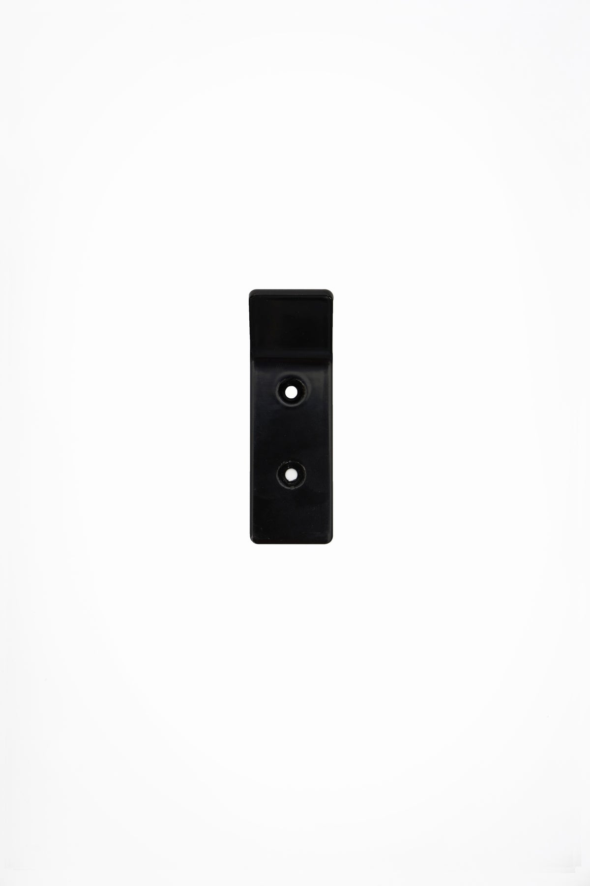 CORE wall hook in Umber powder coated steel, front view of the screw-mount hook, dark black brown, two screw holes