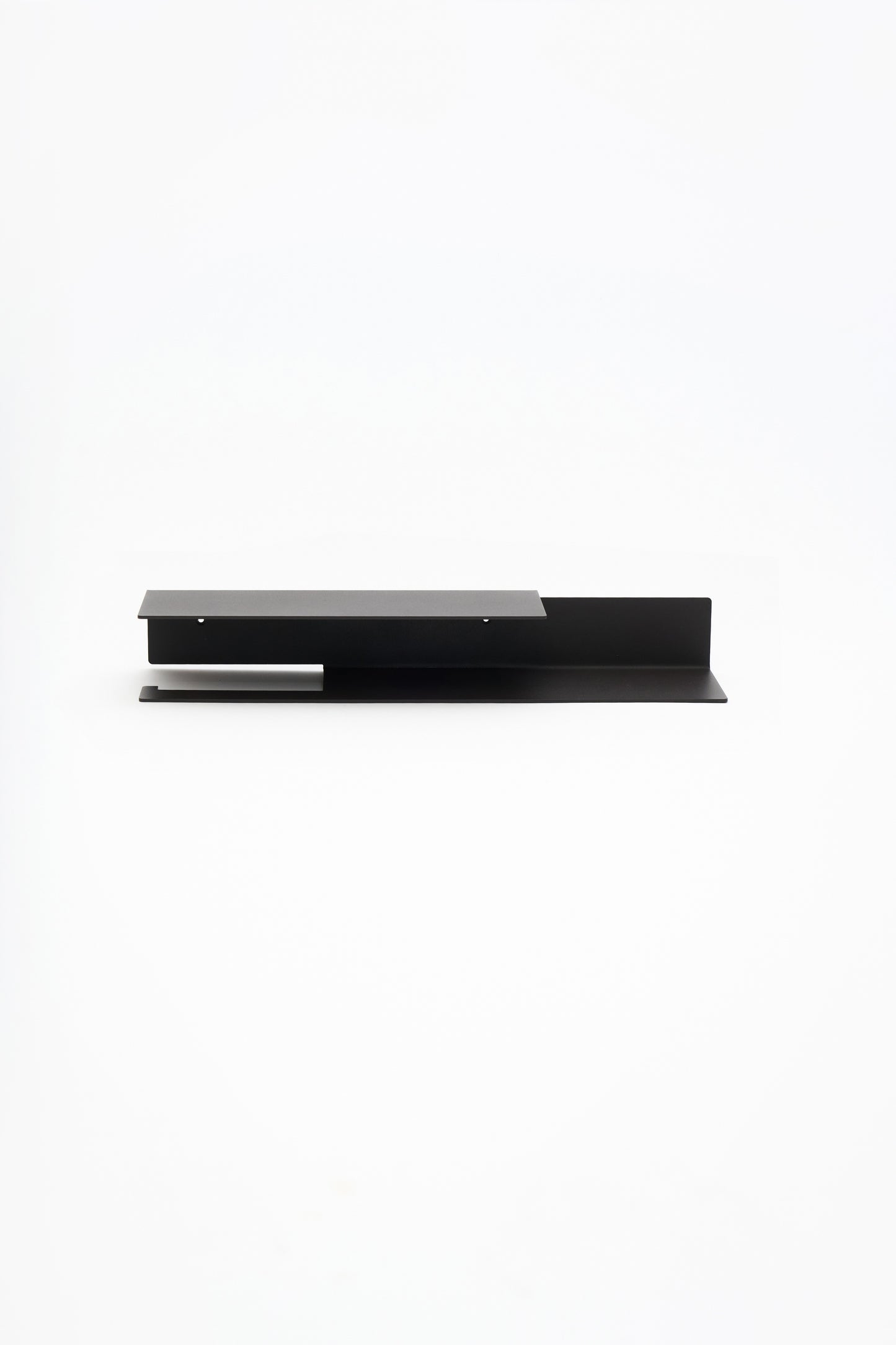 NYVE toilet paper holder in powder coated steel, full front view of the long holder, matte black