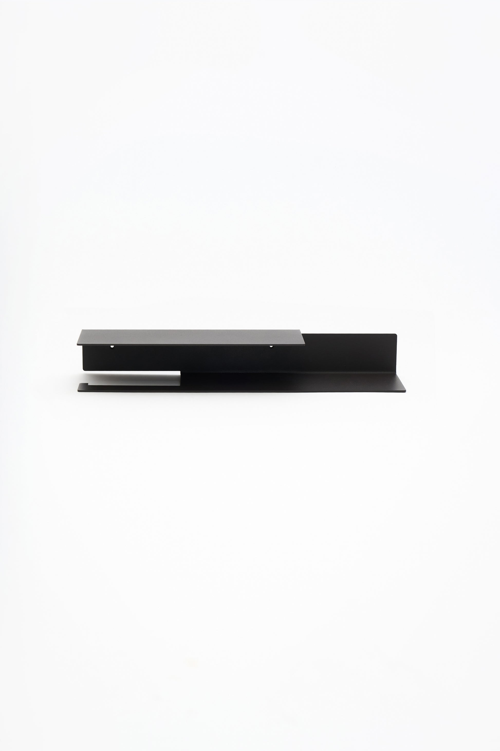 NYVE toilet paper holder in powder coated steel, full front view of the long holder, matte black