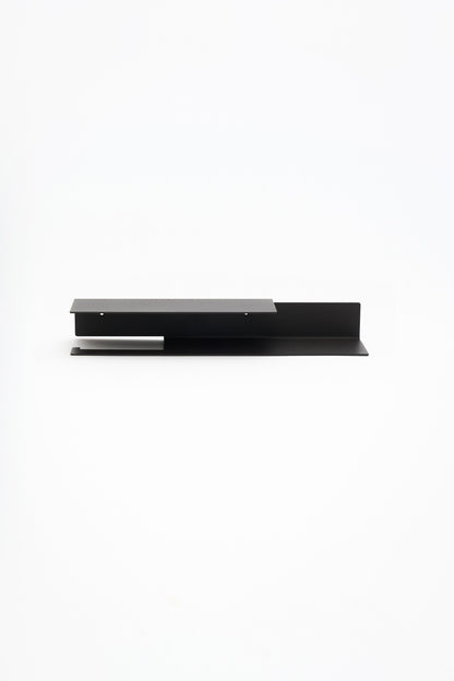 NYVE toilet paper holder in powder coated steel, full front view of the long holder, matte black
