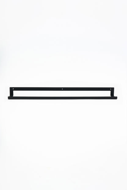KANSO towel holder in Graphite powder coated steel, RAL 9005, jet black, photographed straight on