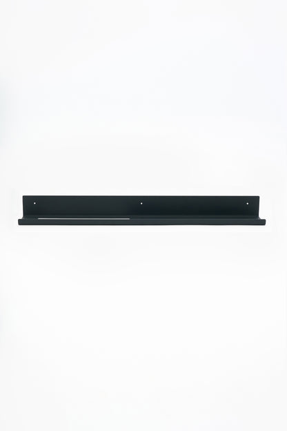 TUSCANY towel shelf in powder coated steel, full front view of the long rail shelf, matte black, three mounting holes