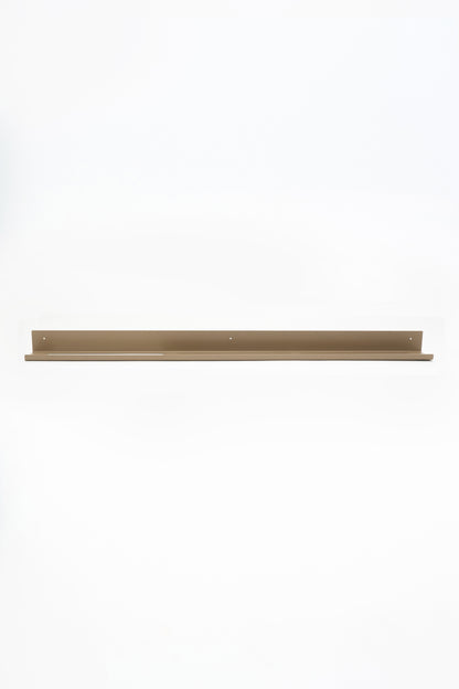 TUSCANY towel shelf in Linen powder coated steel, full front view of the long rail shelf, warm beige, three mounting holes