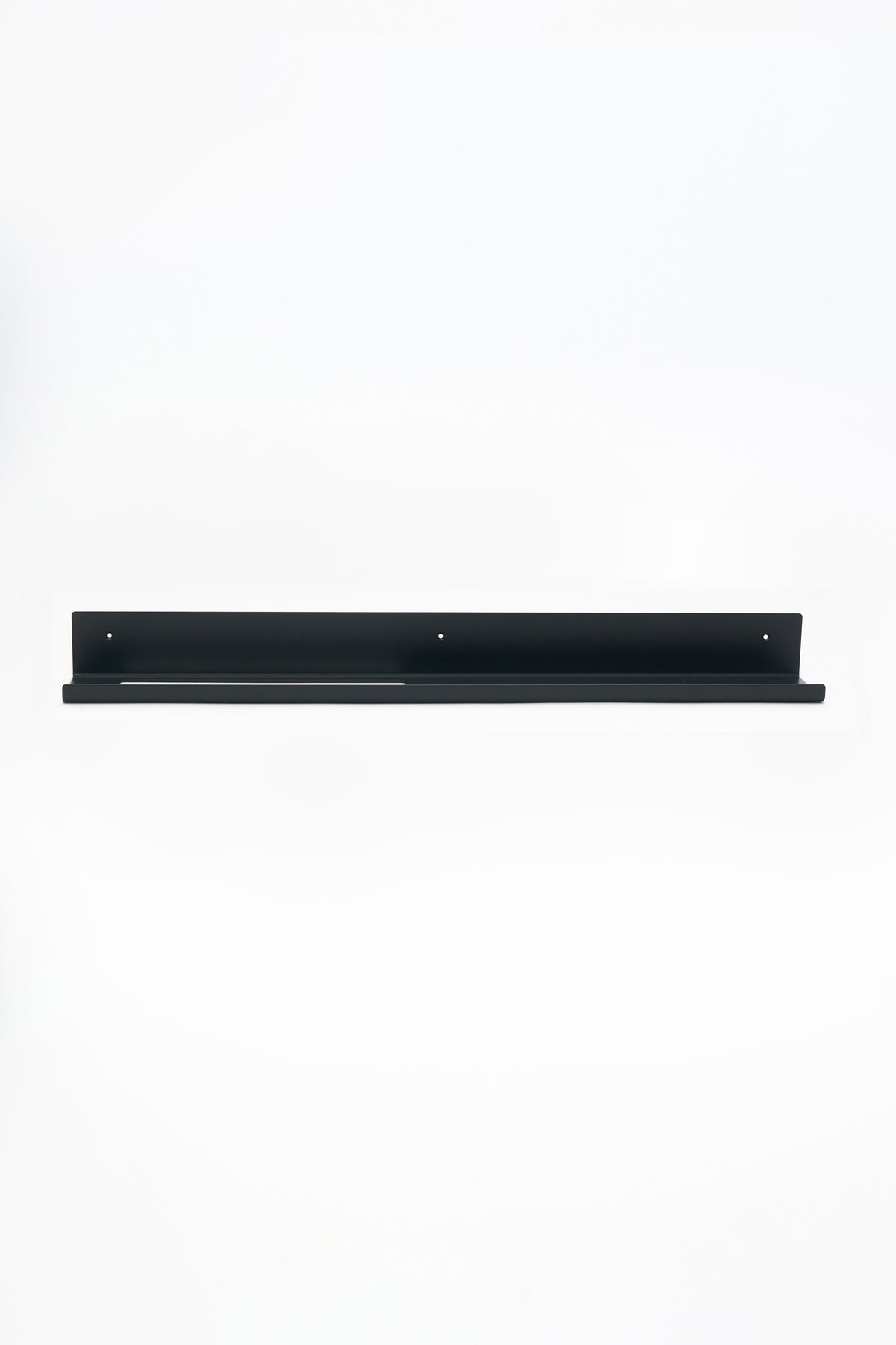 TUSCANY towel shelf in Graphite powder coated steel, straight front view of the long rail shelf, matte black
