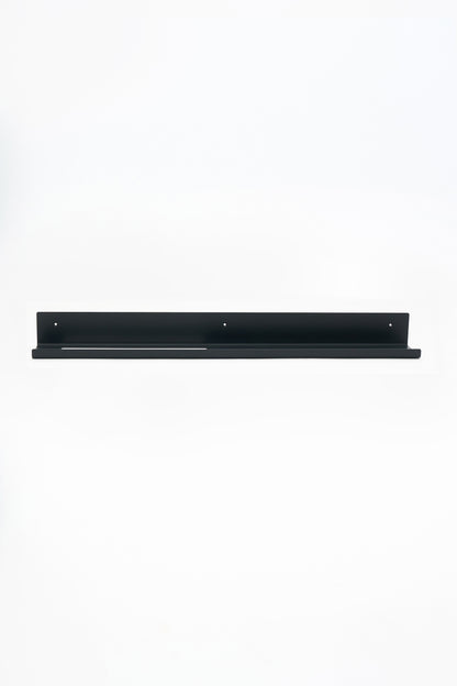 TUSCANY towel shelf in Graphite powder coated steel, straight front view of the long rail shelf, matte black