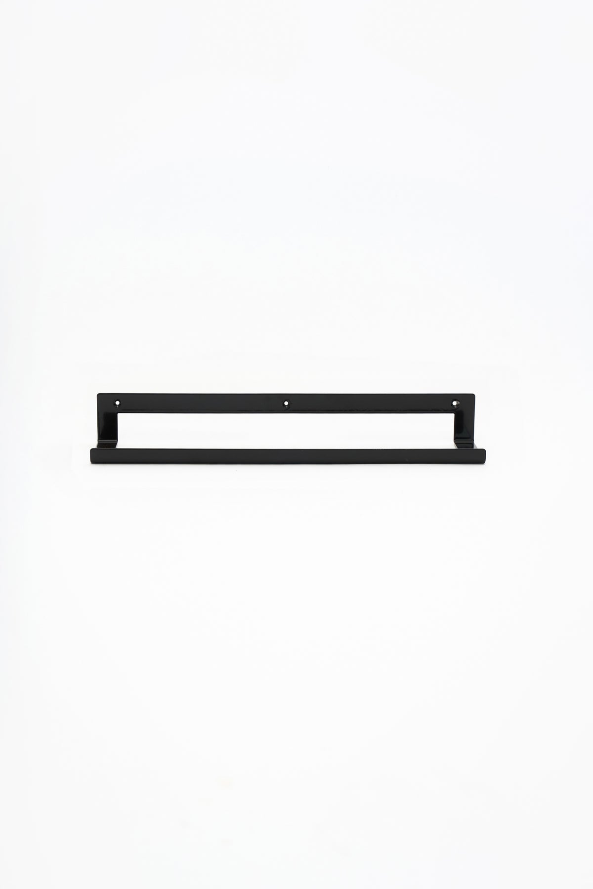 KANSO towel holder in black powder coated steel, full front view of the double rail, three mounting holes