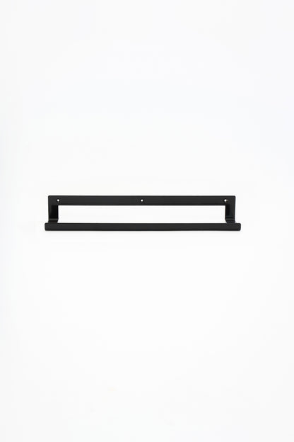 KANSO towel holder in black powder coated steel, full front view of the double rail, three mounting holes