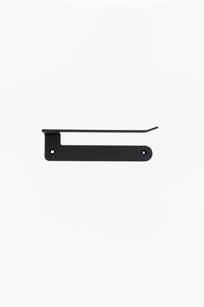 CLAIR toilet paper holder in Graphite powder coated steel, jet black, photographed straight on