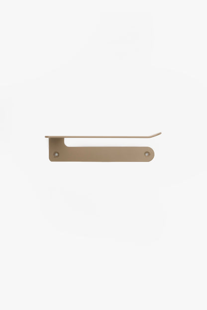 CLAIR toilet paper holder in Linen powder coated steel, RAL 1019, warm beige, photographed straight on