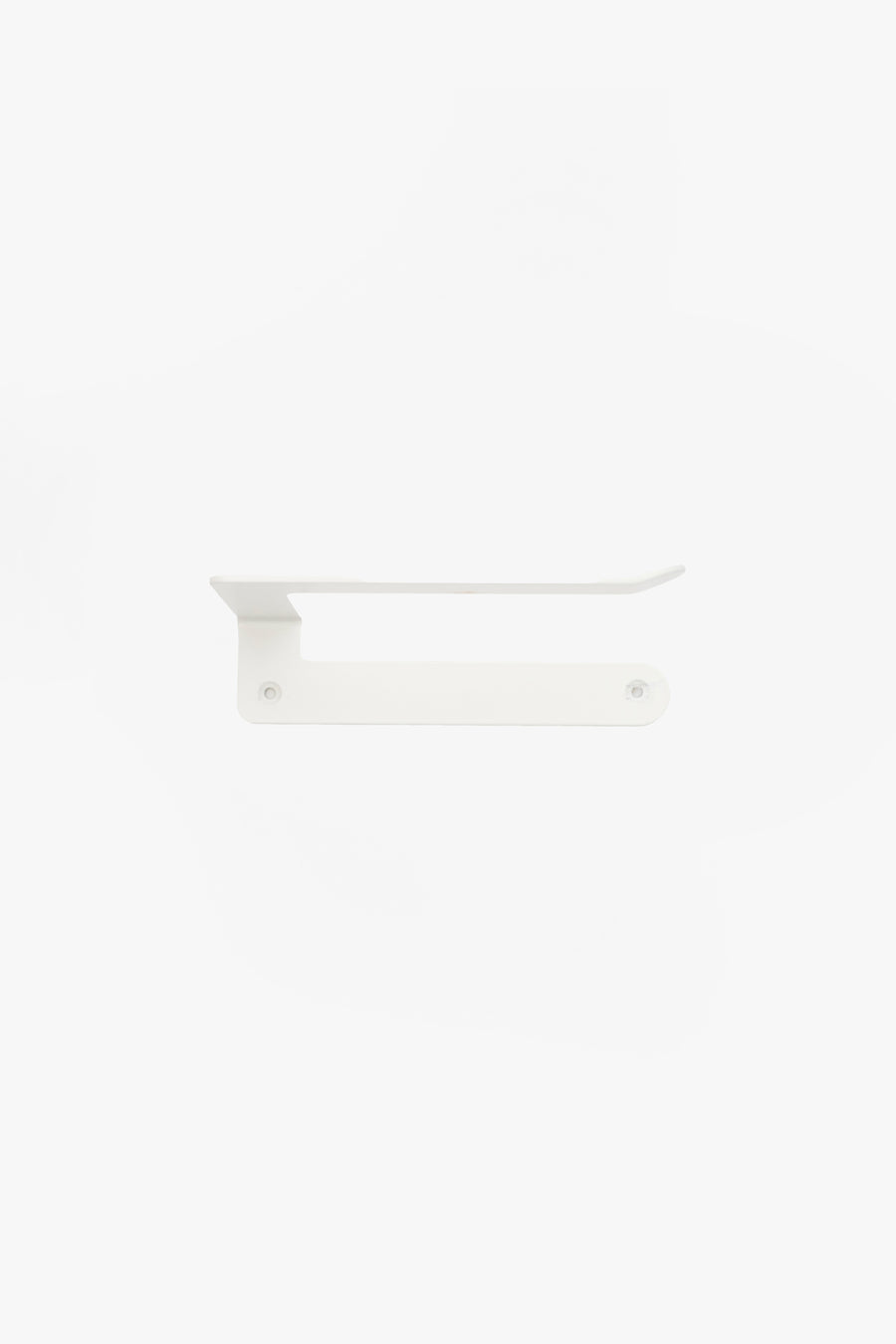 CLAIR toilet paper holder in Chalk powder coated steel, photographed from the front in the studio